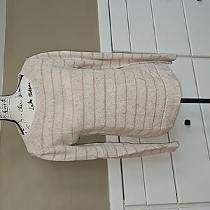 Loft Outlet Striped Sweater with Rose Gold thread, Cream, pink speckled, size m